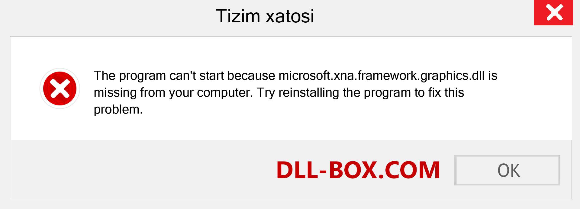 microsoft.xna.framework.graphics.dll fayli yo'qolganmi?. Windows 7, 8, 10 uchun yuklab olish - Windowsda microsoft.xna.framework.graphics dll etishmayotgan xatoni tuzating, rasmlar, rasmlar